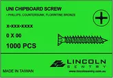 SCREW UNI CHIPBOARD PHILLIPS CSK 4X5/8 FL/BRZ 1000